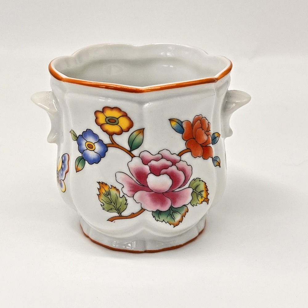 Estee Lauder Chinoiserie Porcelain Vanity Trinket Jar White Multi-Color‎ Flowers